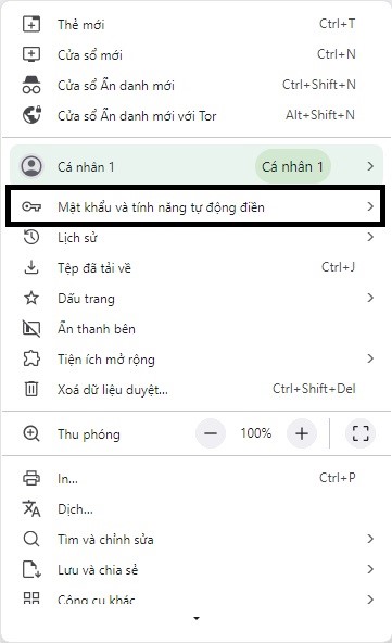 Các mục hiển thị sau khi chọn biểu tượng 3 chấm